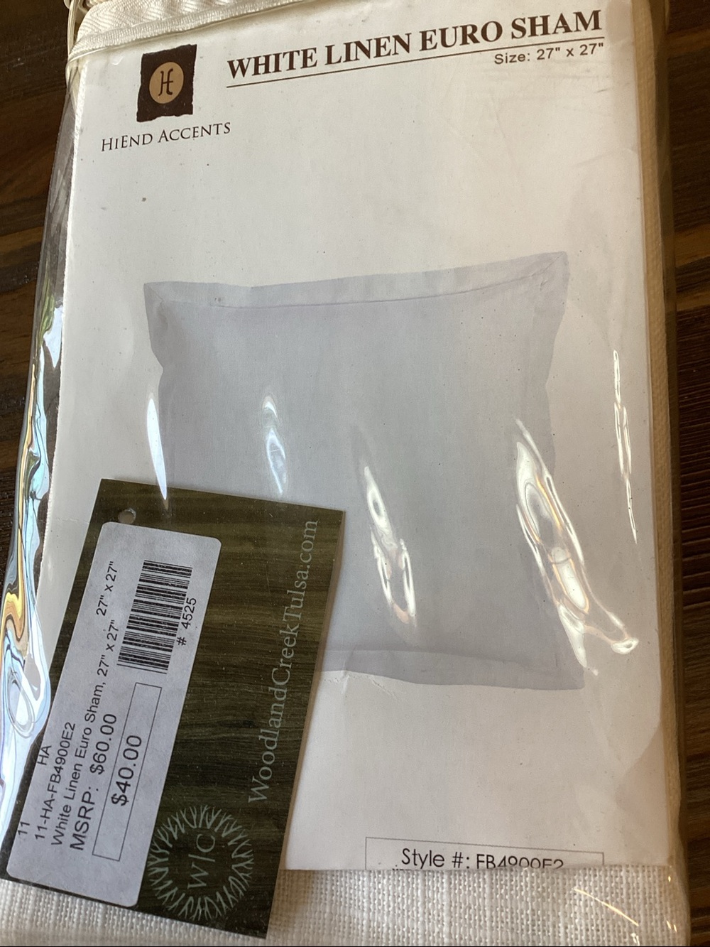 BNWT White Linen Euro Sham 27” x 27”